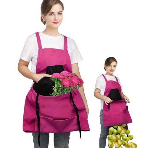 Muzrunq Ernteschürze mit Schnellfreisetzung, wasserdichtes Oxford -Stoffgartenschürze Gartenbeutel mit verstellbarem Riemen zum Ernte von Gemüse Obst, Rose Rot von Muzrunq