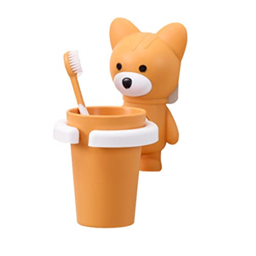 Muzrunq Kinder gelbe Cartoon Fuchs Zahnbürstenhalter mit Spülenbecher süßer Saugnapfwand -Hängeorganisator für Kinder Badezimmer Zahnpasta Utensilien von Muzrunq