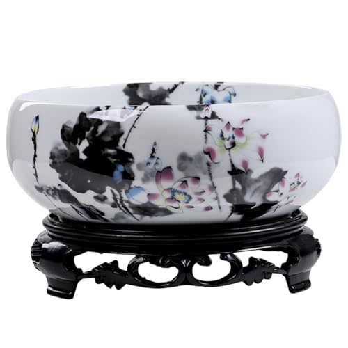 Muzrunq Lotus -Pflanzer, Keramikwasserlily Lotus Bowl Pflanzer mit Basis dekorativer runder Blumenpot -Hydroponikbehälter für Garten, Balkon, Büro Muzrunq Lotus -Pflanzer, Keramikwasserlily Lotus Bowl Pflanzer mit Basis dekorativer runder Blumenpot -Hydroponikbehälter für Garten, Balkon, Büro von Muzrunq