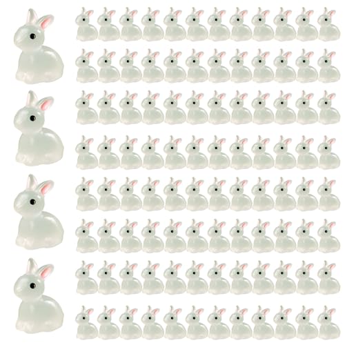 Muzrunq Mini -Harz -Tiere, 100 Stück leuchten im dunklen Kaninchen Mini -Figuren Masse für Miniaturfee Garten Rasenzubehör Mikrolandschaft Topf Dekoration von Muzrunq