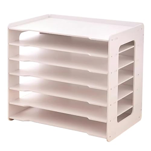 Muzrunq Papierorganisator mit 7 Regalen Papier 17.5x11.8x15.6 '' Regal Organizer Wood-PVC Board Brett-Schreibtisch Abgerundete Eckschale für A3 A4 Books Datei Office von Muzrunq