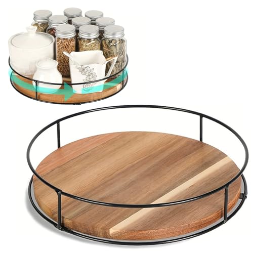 Muzrunq Plattenteller Organizer, 360 ° rotierende Lazy Susan Gewürzregal, 9 Zoll runde Holzschale für Küchenarbeitsplatte, Schrank, Speisekammer, Tisch, Eitelkeit von Muzrunq