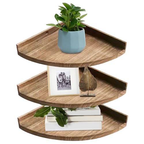 Muzrunq Schwebende Eckregale, Eckwandregal aus Holz im Vintage-Stil, 3 Stück, 27, 9 x 27, 9 x 5, 1 cm, kleine Regal-Wandhalterung für Schlafzimmer, Küche, Wohnzimmer und Badezimmer Muzrunq Schwebende Eckregale, Eckwandregal aus Holz im Vintage-Stil, 3 Stück, 27, 9 x 27, 9 x 5, 1 cm, kleine Regal-Wandhalterung für Schlafzimmer, Küche, Wohnzimmer und Badezimmer von Muzrunq