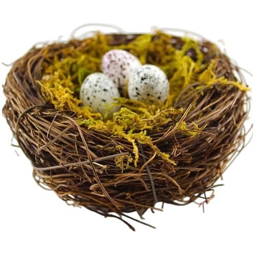 Muzrunq Vogelnest, 7, 9 x 3, 2 Zoll Simulation Rattan Vogelnester für Handwerk mit 3 Eiernest Dekor, Nester für Handwerk, falsche Eier, Käfigzubehör, Osterdekorationen von Muzrunq