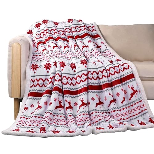 Muzrunq Weihnachtsdecke weiche Plush -Weihnachtslöhne Schneeflocken Rentier Weihnachtswurf Decke Flauschige Fleece Decke Weihnachtsbettwäsche für Sofa, Bett 50x60 Zoll von Muzrunq