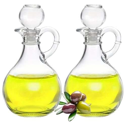 Ölspenderflasche, 350 ml leckdichte Glas Olivenölflasche mit Deckel & Griff, 2pcs Retro Europäische Glas-Olivenspender, Sojasauce für Küche von Muzrunq