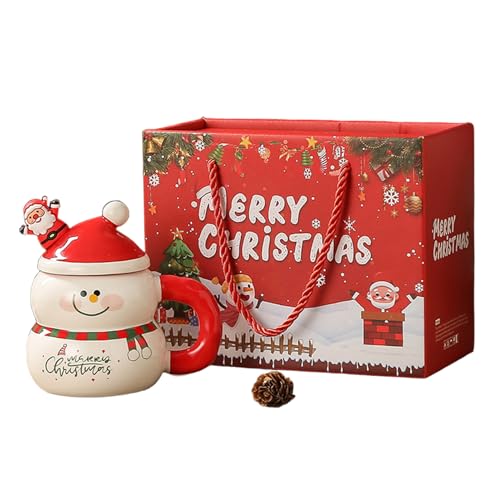 Schneemannbecher, 400 ml Keramik Schneemann Weihnachtskaffeetassen mit Deckel süßer Teetasse zum Weihnachtswintergeburtstag, rot Schneemannbecher, 400 ml Keramik Schneemann Weihnachtskaffeetassen mit Deckel süßer Teetasse zum Weihnachtswintergeburtstag, rot von Muzrunq