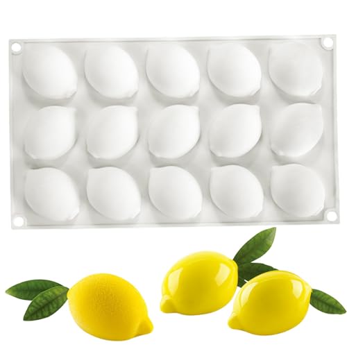 Schokoladenformen Silikon Süßigkeitsformen 3D Zitronenförmige Fondantformen 15-Cavity-Frucht Snacksform nicht haffer Zitronenform für DIY-Gebäckdesserts Backgummi Backgummi von Muzrunq