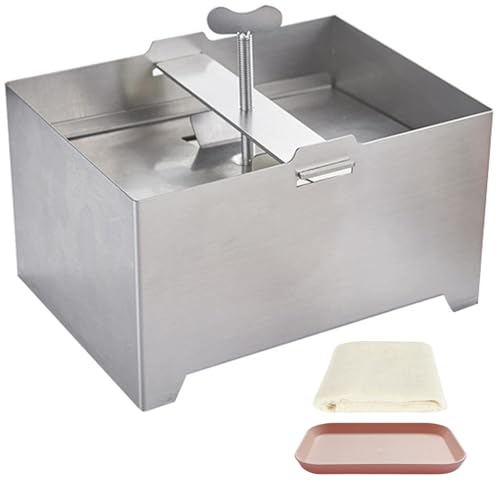 Tofu -Presse mit Gaze, 6x5x3.5 poliertes Edelstahl Tofu Maker Stoff & Tropf Tablett Handbuch Käsepresse für Haushalt von Muzrunq