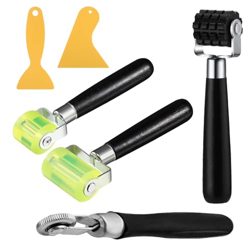 4 Stück Andrückrolle, Robust und Einfach zu Bedienen, Andrückwalze für Bodenbeläge, mit 2 Schaber, Tapetenroller Andrückrolle, für Fügen, Schweißen oder Reparieren (Schwarz) von MvysticCharvn