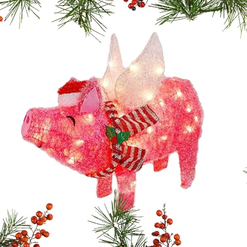 Mwqpgyh Weihnachtsbeleuchtete Dekoration Schweine, 3D-Schweine-Weihnachtsdekoration, Rosa Schweinehof-Kunstgartenstatuen, Beleuchtetes fliegendes 3D-Schwein mit Weihnachtsmütze und Schal, Mwqpgyh Weihnachtsbeleuchtete Dekoration Schweine, 3D-Schweine-Weihnachtsdekoration, Rosa Schweinehof-Kunstgartenstatuen, Beleuchtetes fliegendes 3D-Schwein mit Weihnachtsmütze und Schal, von Mwqpgyh