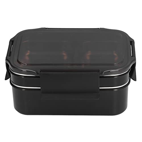 Bento-Lunchbox, 304 Edelstahl, Doppellagig, Isoliert, Bento-Box, Auslaufsicherer Lebensmittelbehälter Mit Fach, Für Büro, Schule(Schwarz) von Mwrode