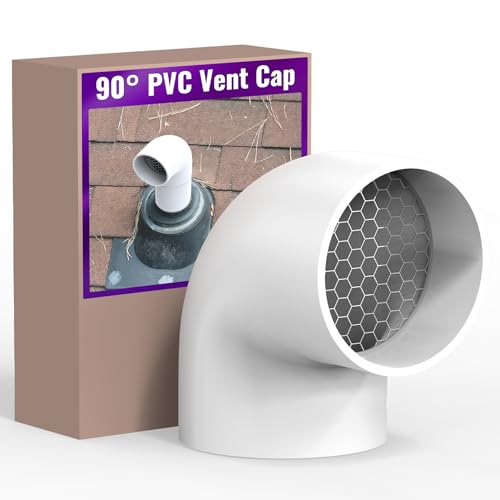 Mxclimate PVC-Abschlusskappe mit Edelstahl-Mesh-Sieb für 5,1 cm (2 Zoll) Zeitplan 40 PVC-Auspuffrohr, runde Ofendach-Entlüftungskappe, 90 Grad von Mxclimate