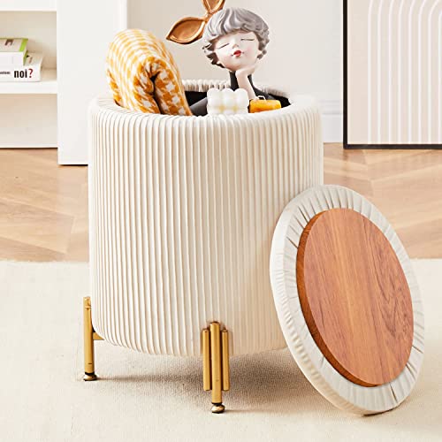 Mxfurhawa Runder Ottoman-Fußhocker mit 23 Qt Stauraum, Samt-Fußstütze, Hocker, Stuhlstütze, 136 kg, moderner Ottomane, Couchtisch, gepolsterter Sitz für Wohnzimmer, Schlafzimmer, cremefarben Mxfurhawa Runder Ottoman-Fußhocker mit 23 Qt Stauraum, Samt-Fußstütze, Hocker, Stuhlstütze, 136 kg, moderner Ottomane, Couchtisch, gepolsterter Sitz für Wohnzimmer, Schlafzimmer, cremefarben von Mxfurhawa