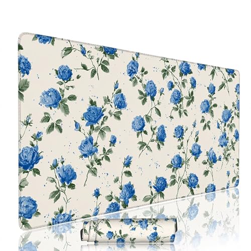 Mauspad xxl 500x250x3mm Schreibtischunterlage Gaming Mauspad Blau Gaming Zubehör Blume Desk Mat Mauspads Groß mit Genähten Kanten, Nicht Rutschender Unterlage WassXerdicht für Laptop Verbessert w-2330 von Mxjoonbn