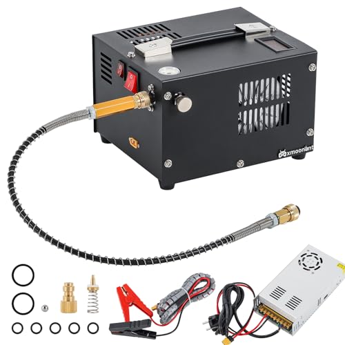 Mxmoonant 300bar Tragbarer PCP Kompressor, Öl- und Wasserfreie, kann verwendet mit 220V Stromversorgung & 12V Autobatterie, für Airsoft, Paintball-Tanks, Tauchen, mit EU Plug von Mxmoonant