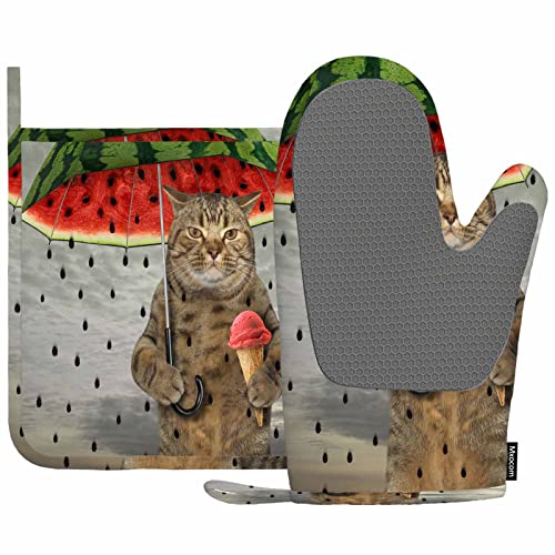Mxocom Katze hält einen Regenschirm und ein Eiscreme, hitzebeständig, Ofenhandschuhe und Topflappen, regnet rote Wassermelone und schwarze Samen, Küche, rutschfest, Kochen, Backen, Grillen Mxocom Katze hält einen Regenschirm und ein Eiscreme, hitzebeständig, Ofenhandschuhe und Topflappen, regnet rote Wassermelone und schwarze Samen, Küche, rutschfest, Kochen, Backen, Grillen von Mxocom