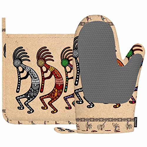Mxocom Kokopelli Ofenhandschuh und Topflappen mit Silikon-stilisierten mythischen Figuren, Spielflöten, hitzebeständig, Küche zum Kochen, Grillen, Frühling/Sommer Mxocom Kokopelli Ofenhandschuh und Topflappen mit Silikon-stilisierten mythischen Figuren, Spielflöten, hitzebeständig, Küche zum Kochen, Grillen, Frühling/Sommer von Mxocom