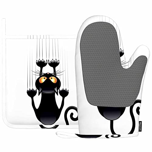 Mxocom Lustiger Katzen-Ofenhandschuh und Topflappen mit Silikon, schwarze Katze, Cartoon-Kratzwand, hitzebeständig, Küche zum Kochen, Grillen, Frühling/Sommer Mxocom Lustiger Katzen-Ofenhandschuh und Topflappen mit Silikon, schwarze Katze, Cartoon-Kratzwand, hitzebeständig, Küche zum Kochen, Grillen, Frühling/Sommer von Mxocom