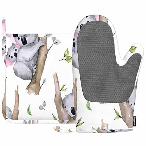 Mxocom Niedliche Koalas Ofenhandschuhe und Topflappen-Sets, Kawaii, Baby, Koala, Mutter, Koala, tropische Blätter, Silikon, hitzebeständig, Küche, Ofenhandschuhe, Topflappen zum Kochen Mxocom Niedliche Koalas Ofenhandschuhe und Topflappen-Sets, Kawaii, Baby, Koala, Mutter, Koala, tropische Blätter, Silikon, hitzebeständig, Küche, Ofenhandschuhe, Topflappen zum Kochen von Mxocom