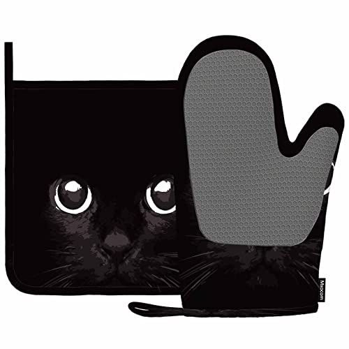 Mxocom Schwarzer Katzen-Ofenhandschuh und Topflappen mit Silikon, kühl, hitzebeständig, Küche zum Kochen, Grillen, Frühling/Sommer Mxocom Schwarzer Katzen-Ofenhandschuh und Topflappen mit Silikon, kühl, hitzebeständig, Küche zum Kochen, Grillen, Frühling/Sommer von Mxocom