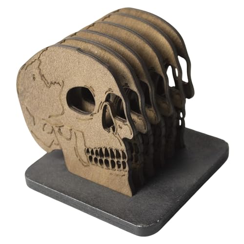 6 Stück Totenkopf Untersetzer Set Mit Sockel, Totenschädel Getränkeuntersetzer Aus, Tassenuntersetzer Dekorativer Ornamente Für Küche, Schreibtisch, Esstisch 10 cm von Mxshc