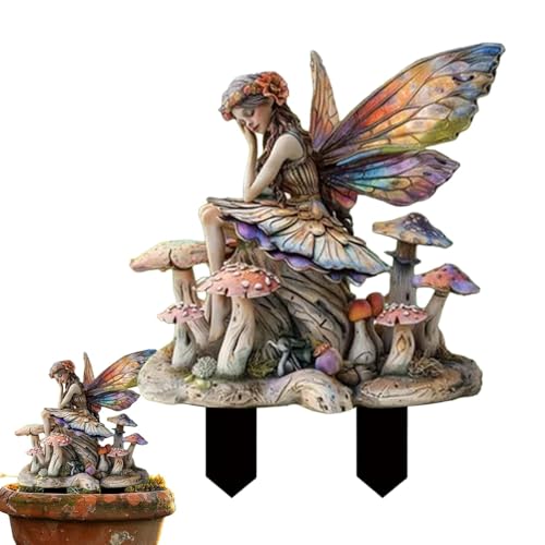 Fee Statue Gartendeko Ornament Miniatur Feen Figuren Blumentopf Pfähle Aus Acryl, Elfen Gartenfiguren Blumentopf Dekoration Für Drinnen Und Draußen, Dekorative Gartenkunst von Mxshc