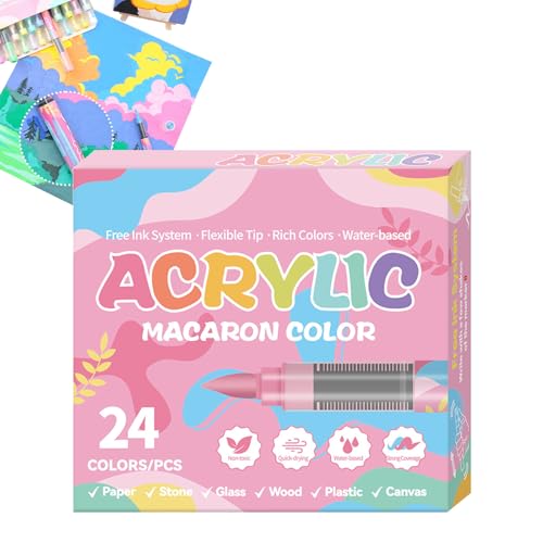 Mxshc Acrylmarker - 24 Farben Stifte Für Steine | Wasserbasiert Lichtbeständig Grafikpinsel Für Holz Eier Whiteboard Beschilderung Stein Leder Schulprojekte von Mxshc