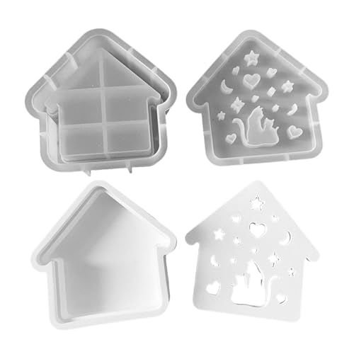 Mxshc Art House Silikonform, Katzen Zuhause Harzguss Form, Kreative Dekoration Niedliches Bastelwerkzeug für Schreibtisch Klassenzimmer Wohnzimmer Weihnachten Halloween Kinderzimmer Garten Schule von Mxshc