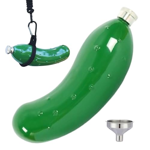 Mxshc Flachmänner Für Spirituosen | 150ml gurkenförmige Taschen-Reiseflasche mit Karabiner für Whisky,Multifunktionale Trinkflasche Für Partys Weihnachten Familienfeiern Camping Geburtstagsfeier von Mxshc
