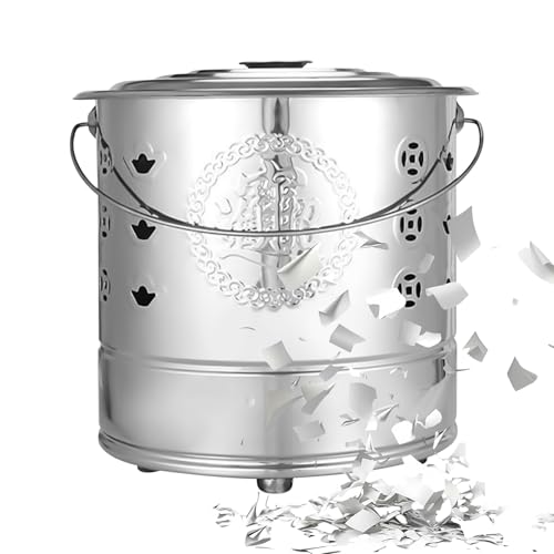 Mxshc Papier Brenn Eimer | Edelstahl Verbrenner Ofen Kanister - Festliches Behältnis Mit Deckel Für Rituale Beerdigung Qingming Fest von Mxshc