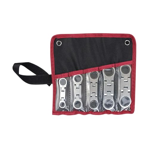 Mxshc Ratschenschlüssel,5 Teile Doppelantrieb Flexkopf Kleine Ratsche | 180 Grad Faltbarer Schraubenschlüssel 3/4 Zoll Einziehbares Reparaturwerkzeug Für Haushalt Kfz von Mxshc