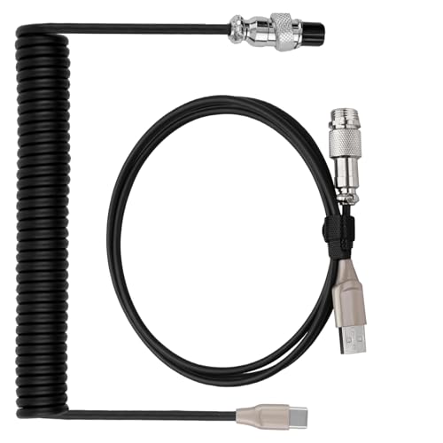 Mix USB Typ C Kabel 1.8m, Typ-C zu USB A, Mechanisches Tastatur-Spiralkabel mit Abnehmbarem Aviator-Anschluss, Coiled Keyboard Cable ，TPU für Gaming-Tastaturen PC Mac Computer (Schwarz) von MxyVrix