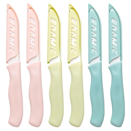 MxyVrix 6 Stück Küchenmesser Set aus Keramik, Schälmesser Set mit 80 mm Klingenlänge, Ergonomischer Griff, Inklusive Messerschutz, für Obst und Gemüse, Langlebig und Scharf von MxyVrix