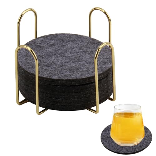 Untersetzer 10 Stück, Runde Filzuntersetzer in Dunkelgrau, Glasuntersetzer, Einschließlich Goldener Halterung, Tisch Untersetzer Set, Getränkeuntersetzer, Coasters für stilvolle Dekoration Untersetzer 10 Stück, Runde Filzuntersetzer in Dunkelgrau, Glasuntersetzer, Einschließlich Goldener Halterung, Tisch Untersetzer Set, Getränkeuntersetzer, Coasters für stilvolle Dekoration von MxyVrix