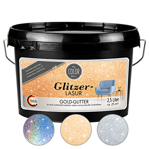 My COLOR Room️ Glitzer-Lasur (2500 ml, Gold) transparente Glitzer Wandfarbe für Wandgestaltung mit Glitzer-Effekt für Innenbereich, Dekorationslasur Made in Germany von My COLOR Room