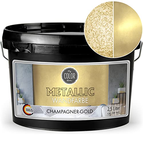 My COLOR Room Metallic Wandfarbe (2500 ml - Champagner-Gold) Effekt- Kreativfarbe für Wandgestaltung mit Metallic-Optik für Innenbereich, Dekorationsfarbe Made in Germany von My COLOR Room