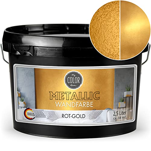 My COLOR Room Metallic Wandfarbe (2500 ml - Rot-Gold) Effekt- Kreativfarbe für Wandgestaltung mit Metallic-Optik für Innenbereich, Dekorationsfarbe Made in Germany von My COLOR Room