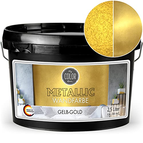 My COLOR Room Metallic Wandfarbe (Gelb-Gold - 2500 ml) Effekt- Kreativfarbe für Wandgestaltung mit Metallic-Optik für Innenbereich, Dekorationsfarbe Made in Germany von My COLOR Room