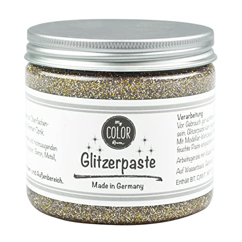 My COLOR Room Glitzer-Paste (Champagner, 190ml) Glitzerfarbe mit extra viel Glitter zum Basteln auf Wasserbasis, funkelnde Effekt-Paste - Farbe für Glas, Pappe, Leinwand, Holz. Made in Germany von My COLOR Room