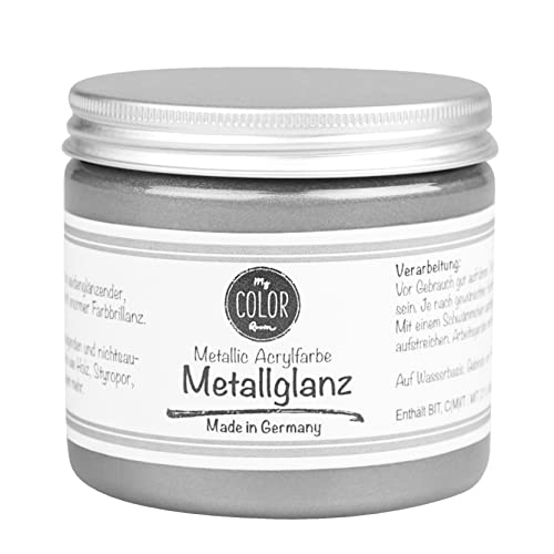 My COLOR Room Metallic Acrylfarbe (Silber - 190 ml) Metallglanz, universale Acryl-Bastel-Farbe mit edlem Metallic-Effekt - Made in Germany von My COLOR Room