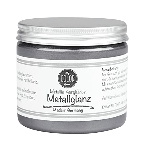 My COLOR Room Metallic Acrylfarbe (Silbergrau - 190 ml), Metallglanz, universale Acryl-Bastel-Farbe mit edlem Metallic-Effekt - Made in Germany von My COLOR Room