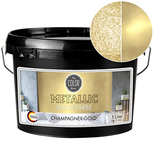 My COLOR Room Metallic Wandfarbe (1000 ml - Champagner-Gold) Effekt- Kreativfarbe für Wandgestaltung mit Metallic-Optik für Innenbereich, Dekorationsfarbe Made in Germany von My COLOR Room