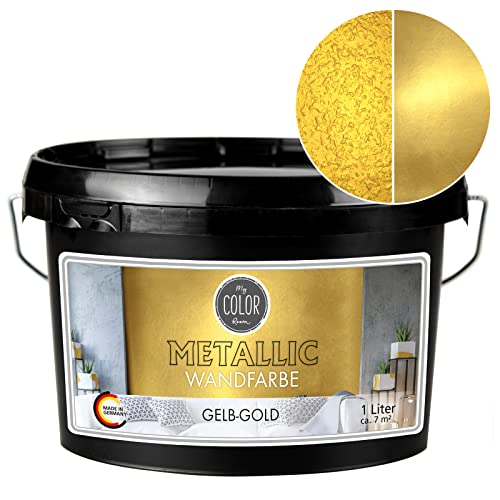 My COLOR Room Metallic Wandfarbe (Gelb-Gold - 1000 ml) Effekt- Kreativfarbe für Wandgestaltung mit Metallic-Optik für Innenbereich, Dekorationsfarbe Made in Germany von My COLOR Room