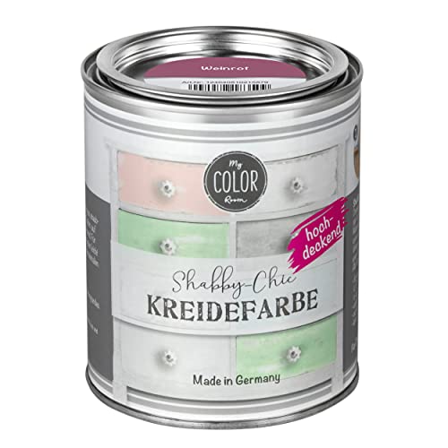 My COLOR Room Shabby Chic Kreidefarbe 750 ml - Weinrot - Küchenmöbellack und Möbelfarbe ohne Schleifen. Wasserbasiertes Chalk Paint, für Holz & mehr mit hoher Deckkraft u. schnell trocknend von My COLOR Room