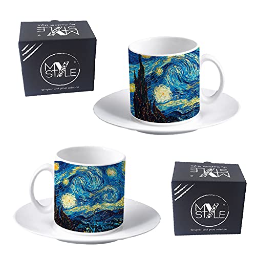 My Custom Style 2 Espressotassen mit Untertasse#Kunst-Nacht Sternenhimmel Van Gogh# von My Custom Style