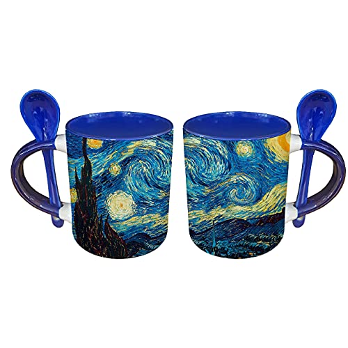 My Custom Style 2 Tassen-Teelöffel Blau #Kunst-Nacht Sternenhimmel Van Gogh#325ml von My Custom Style