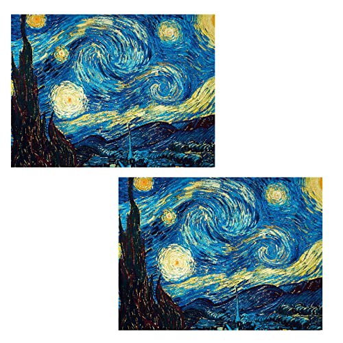 My Custom Style 2 Tischsets#Kunst-Sternennacht Van Gogh#Baumwolle-MICR.50x30 von My Custom Style