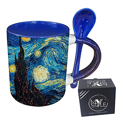 My Custom Style Blaue Tasse+Teelöffel # Kunst Sternennacht Van Gogh #325 ml von My Custom Style