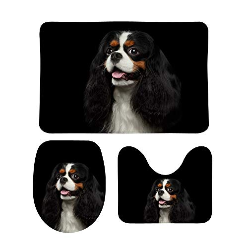 My Daily 3-teiliges Badezimmerteppich-Set Cavalier King Charles Spaniel Hund rutschfeste Konturmatte + WC-Deckelbezug + Badematte von My Daily